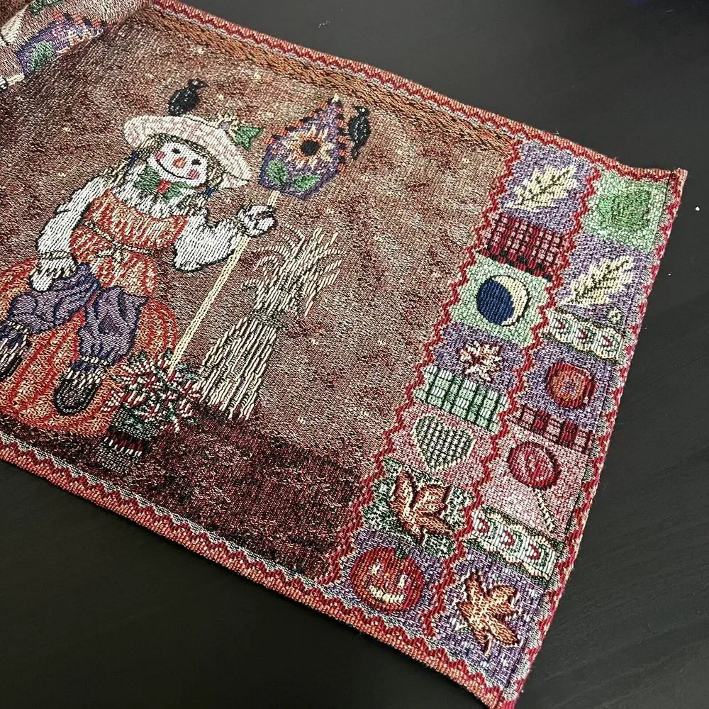 Vintage Tapestry Table Runner Autumn‎ Fall Pumpkins Scarecrow Leaves Cute 12x66